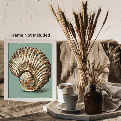 Posterizer 1 pcs-cute shell art with blue background-Coastal & Nautical Art-Gift for Nature, Surfers and Beach Lovers -Decor for Beach House- unfr...